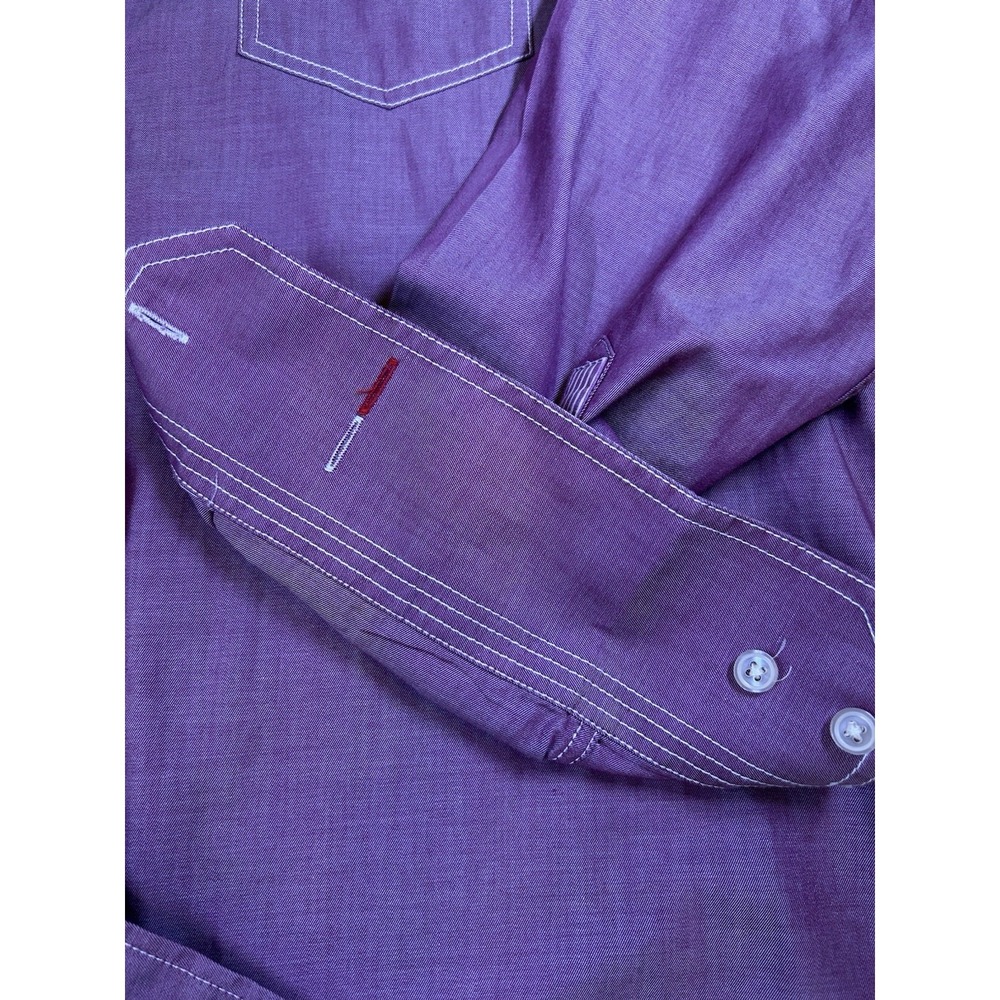 Luchiano Visconti 2-Ply Cotton Long Sleeve Shirt Mens Medium Iridescent Burgundy - Picture 11 of 16